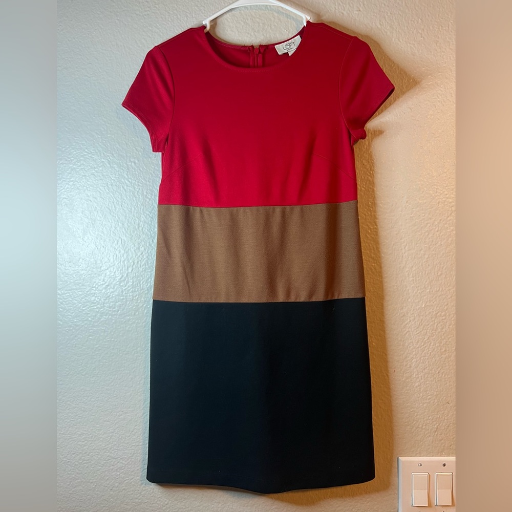 Loft Ann Taylor Red and Black Color Block Dress 0P